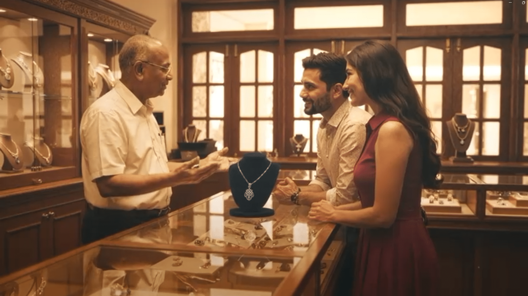 Customers viewing handcrafted gold jewellery at a GMA Jewellers showroom