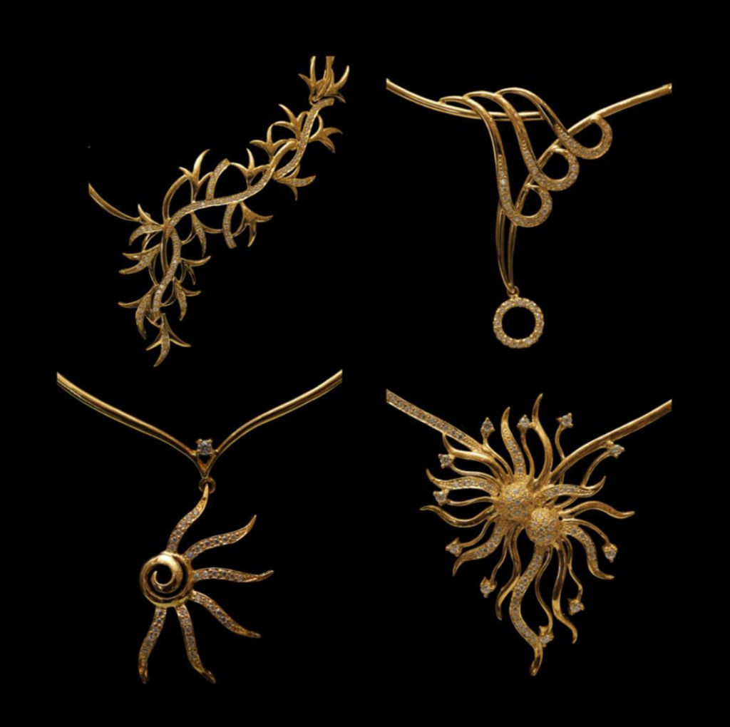 Four Necklace designs displayed in a black background from the GMA Jewellers wedding jewellery collection